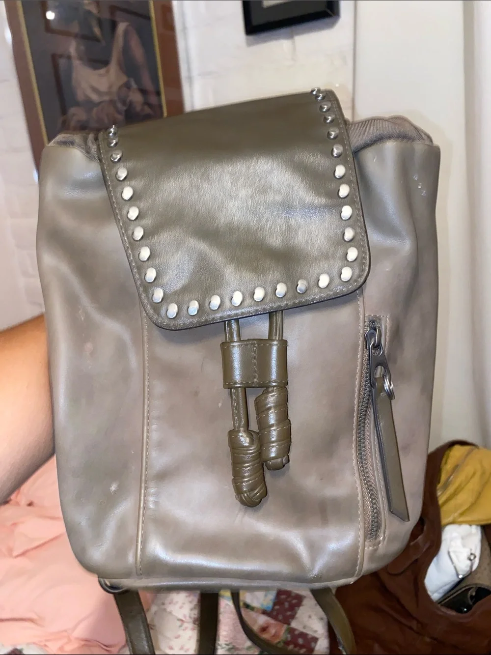 Men's Olive Green Stud-Trim Backpack